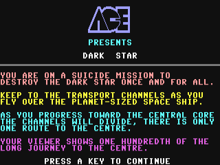 Dark Star title screen for Commodore 64